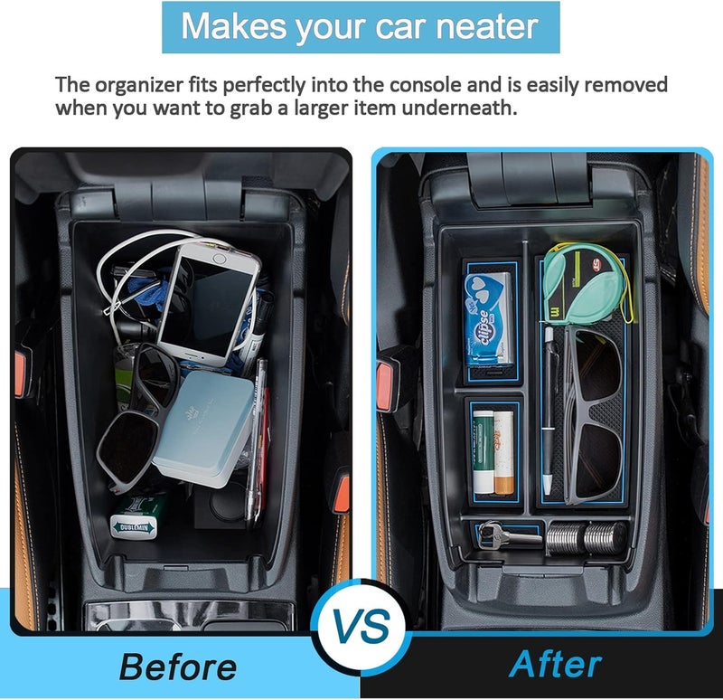 TOPINSTALL Blue Center Console Tray Compatible with Ford Escape 2020-2026 / Bronco Sport 2021-2026 Accessories, Armrest Box Long Compartment Storage Organizer Coin Container - Image 2